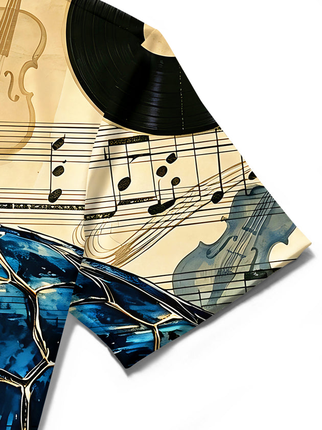 Adaychic Men's Vintage Style Sea Turtle Print Short Sleeve Shirt with Chest Pocket
