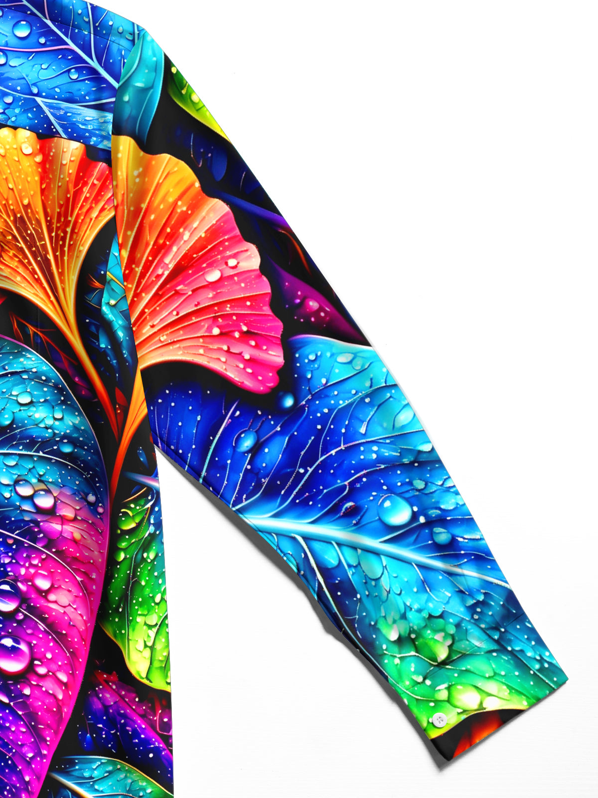 Adaychic Men's Neon Colorful Leaves With Water Droplets Print Long Sleeve Shirt with Chest Pocket