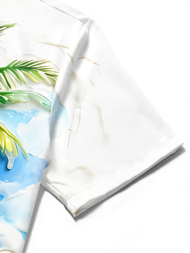 Adaychic Men's Tropical Palm Tree Beach Print Short Sleeve Button Down Shirt with Chest Pocket