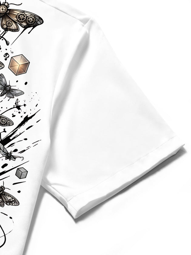Adaychic Men's Vintage Gramophone Print Short Sleeve Shirt with Chest Pocket