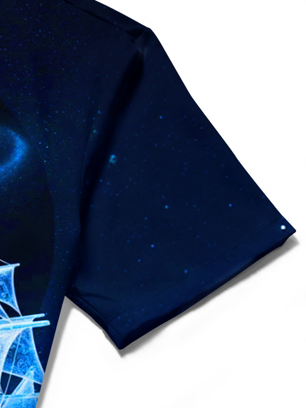 Adaychic Men's Graphic Galaxy Planet Print Short Sleeve Shirt with Chest Pocket