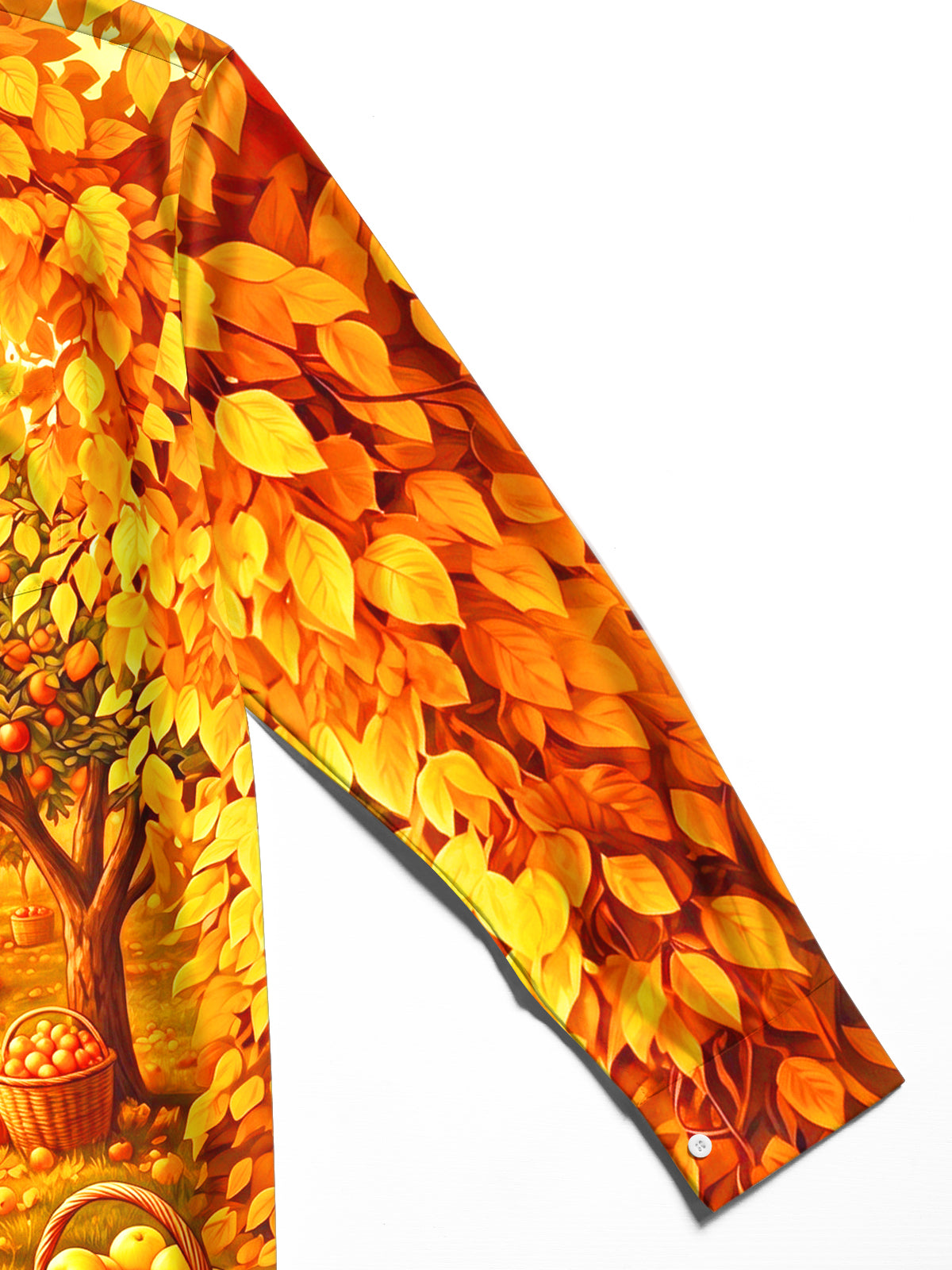 Adaychic Men's Long Sleeve Shirt - Autumn Orchard Path With Apples And Pumpkins Print with Chest Pocket