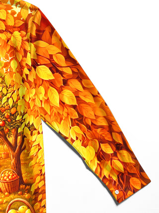 Adaychic Men's Long Sleeve Shirt - Autumn Orchard Path With Apples And Pumpkins Print with Chest Pocket