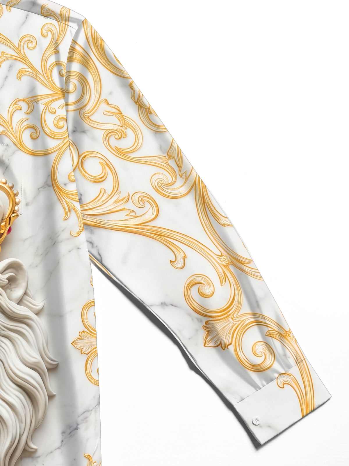 Adaychic Men's Printed Marble Lion With Golden Crown Print Long Sleeve Shirt with Chest Pocket