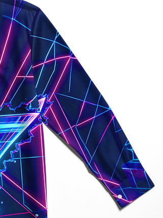 Adaychic Men's Graphic Neon Cocktail Glass Print Long Sleeve Shirt with Chest Pocket