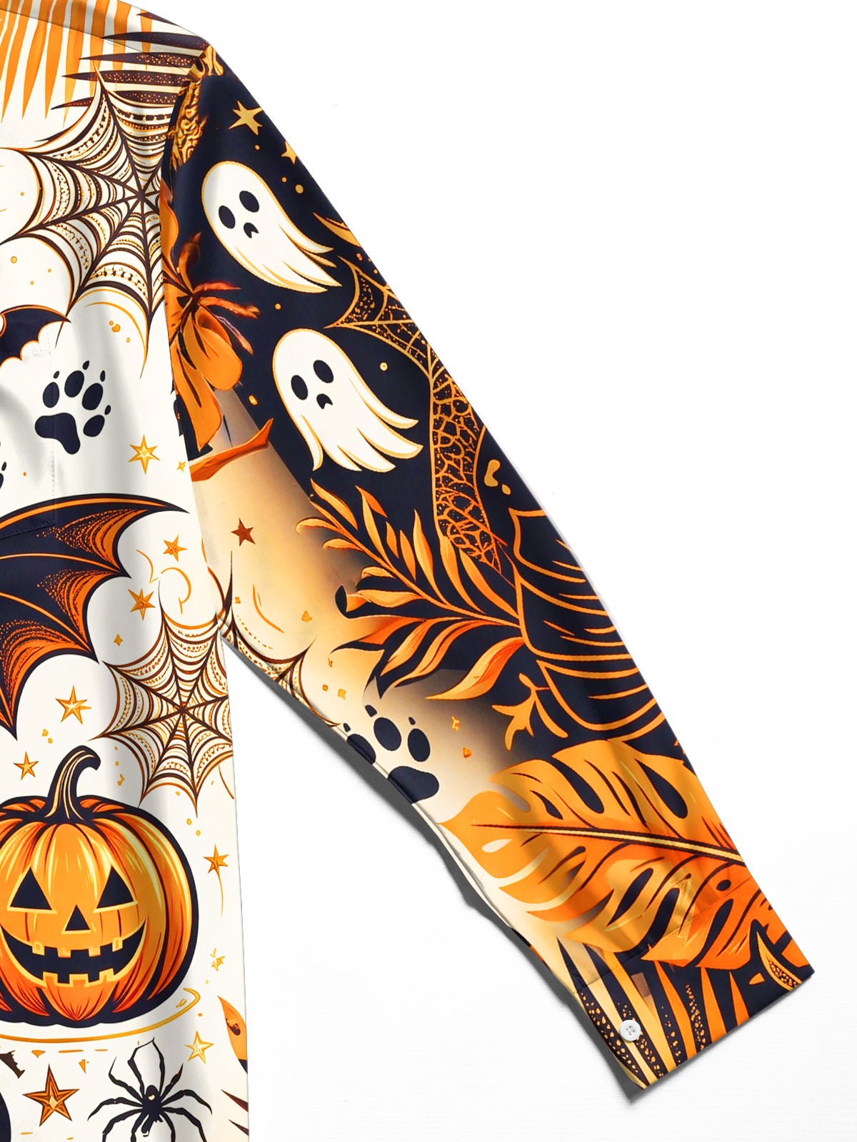 Adaychic Men's Halloween Black Cats And Pumpkins Print Long Sleeve Shirt with Chest Pocket