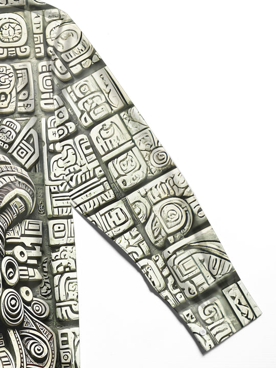 Adaychic Mayan Stone Carving Mask Men's Pocket Long Sleeve Shirts