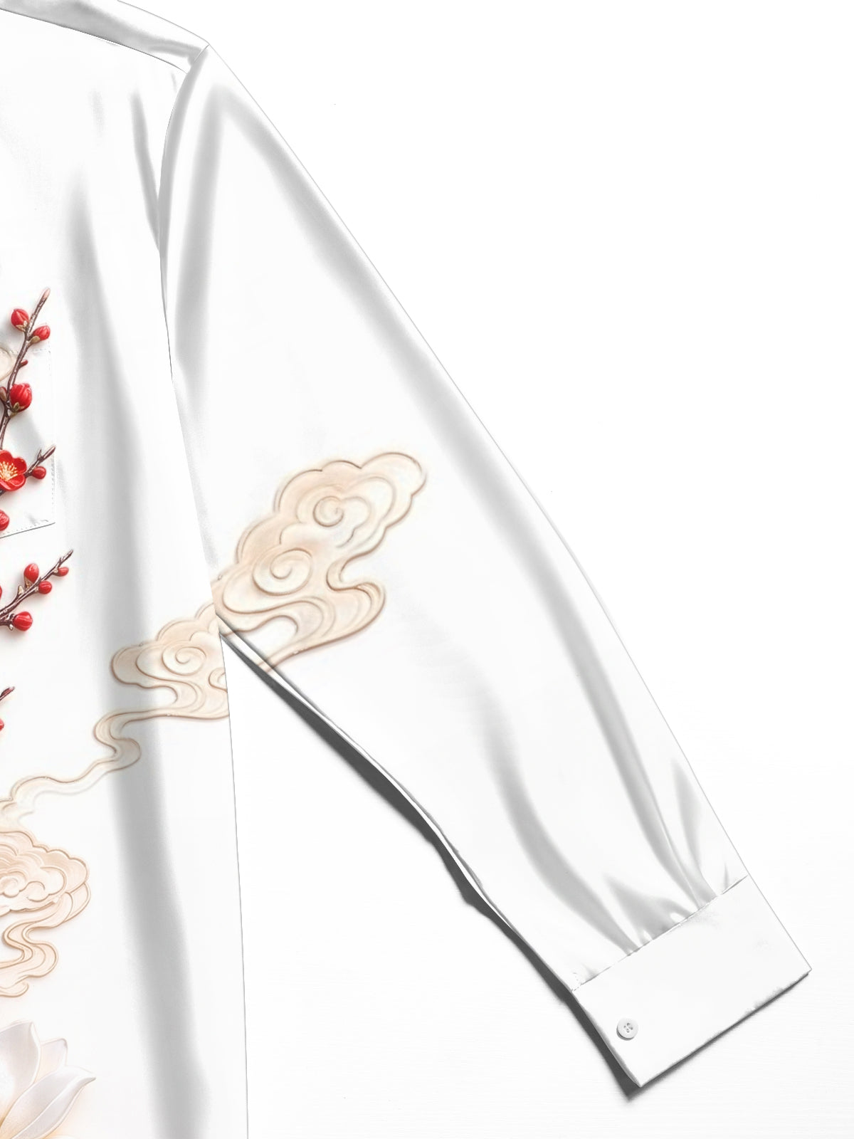 Adaychic Men's Long Sleeve Shirt - Blue Bird On Branch With Red Flowers And White Magnolias Print with Chest Pocket
