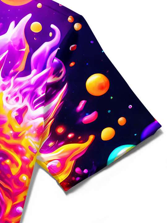 Adaychic Men's Graphic Psychedelic Alien Monster Print Short Sleeve Shirt with Chest Pocket