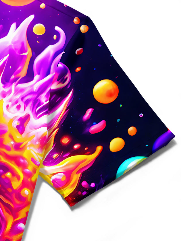 Adaychic Men's Graphic Psychedelic Alien Monster Print Short Sleeve Shirt with Chest Pocket