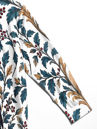 Adaychic Men's Printed Bald Eagle And Floral Branches Print Long Sleeve Shirt with Chest Pocket
