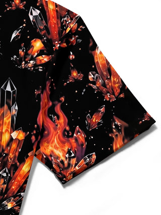 Adaychic Men's Printed Flame Crystal Print Short Sleeve Shirt with Chest Pocket