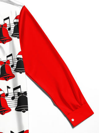 Adaychic Men's Long Sleeve Shirt - Christmas Bells And Musical Notes With Santa Hats Print with Chest Pocket