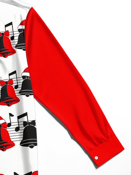 Adaychic Men's Long Sleeve Shirt - Christmas Bells And Musical Notes With Santa Hats Print with Chest Pocket
