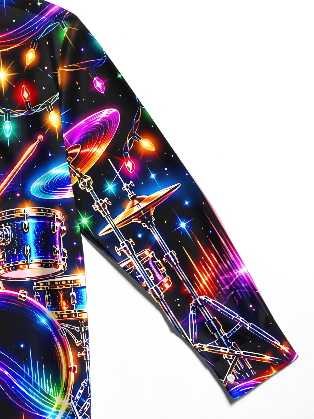 Adaychic Men's Neon Drum Kit And Christmas Lights Print Long Sleeve Shirt with Chest Pocket