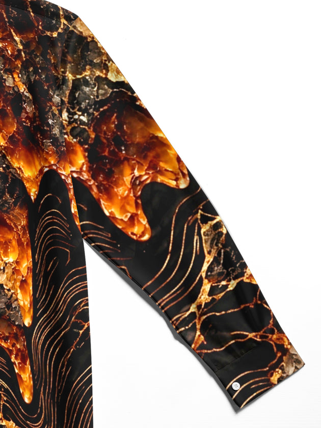 Adaychic Men's Abstract Geometric Lava And Wave Lines Print Long Sleeve Shirt with Chest Pocket