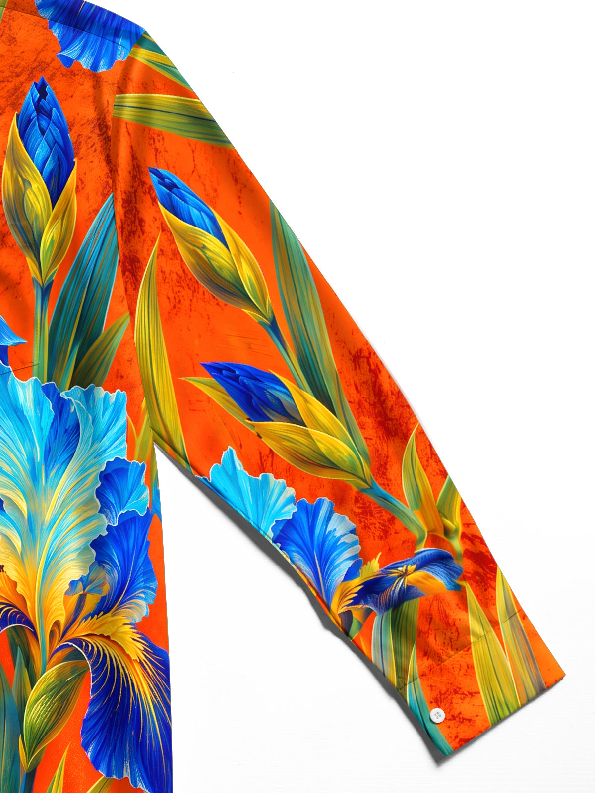 Adaychic Men's Blue Iris Flowers And Green Leaves Print Long Sleeve Shirt with Chest Pocket
