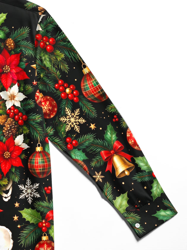 Adaychic Men's Skeleton Torso And Christmas Ornaments Print Long Sleeve Shirt with Chest Pocket