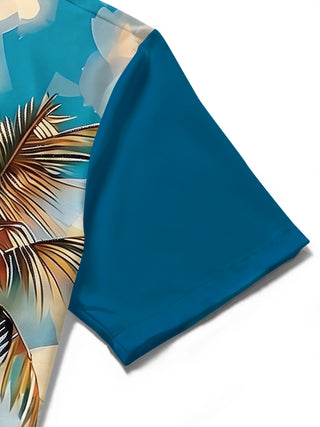 Adaychic Men's Hawaiian Tropical Monkey Beach Graphic Print Short Sleeve Button Down Shirt with Chest Pocket