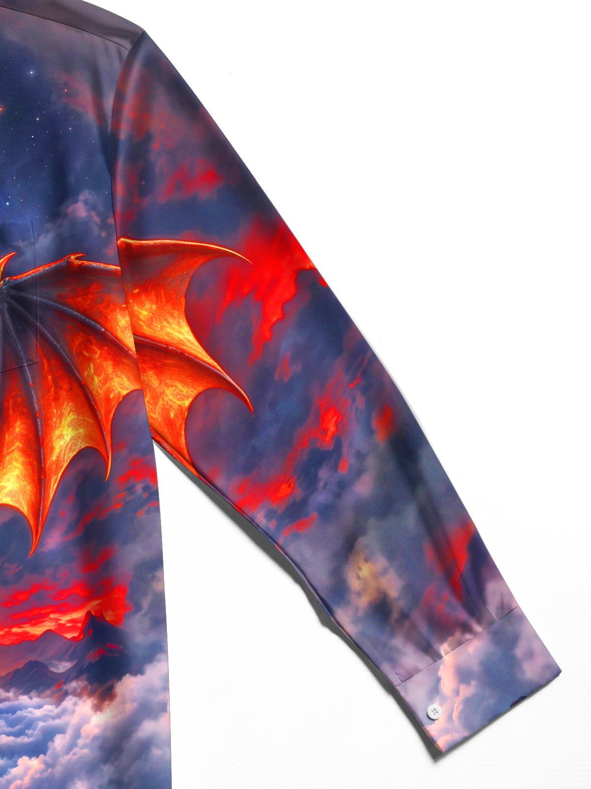 Adaychic Men's Graphic Dragon And Volcano Lava Print Long Sleeve Shirt with Chest Pocket