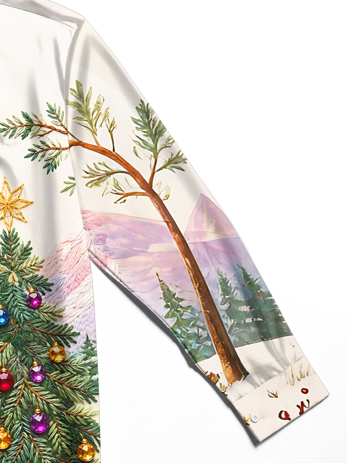 Adaychic Men's Long Sleeve Shirt - Christmas Tree And Ornaments With Squirrels Print with Chest Pocket