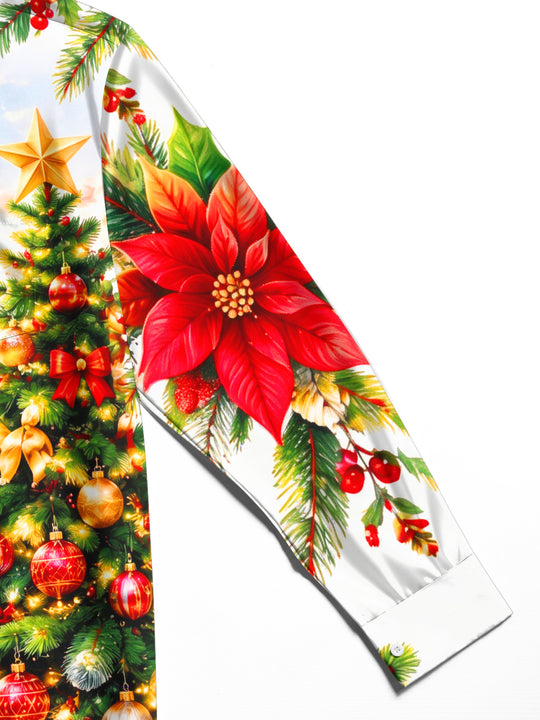 Adaychic Men's Squirrel In Santa Hat And Christmas Tree Print Long Sleeve Shirt with Chest Pocket