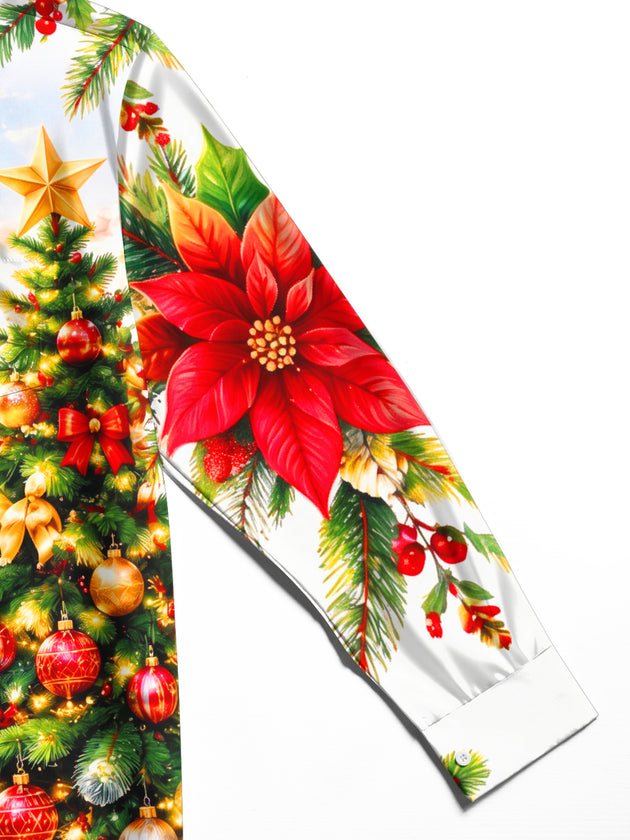 Adaychic Men's Squirrel In Santa Hat And Christmas Tree Print Long Sleeve Shirt with Chest Pocket