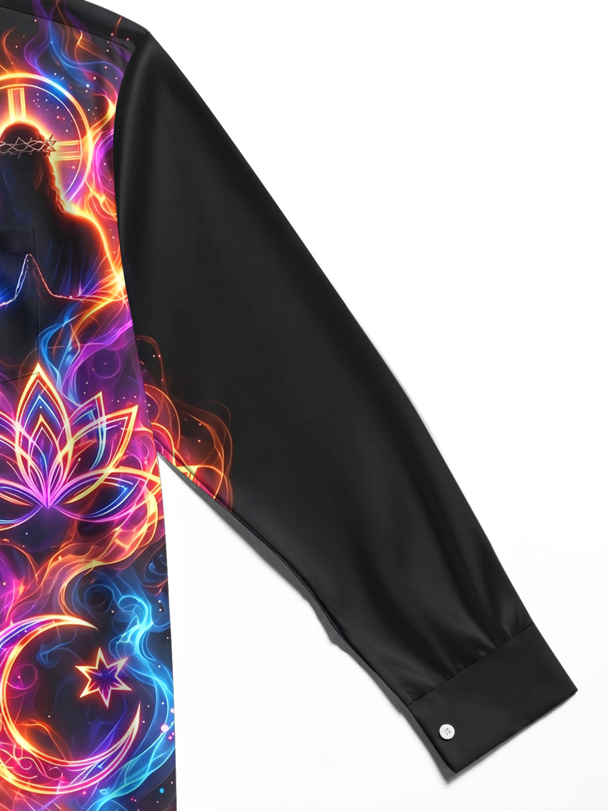Adaychic Men's Neon Religious And Spiritual Symbols Print Long Sleeve Shirt with Chest Pocket