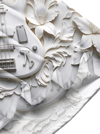 Adaychic Men's Long Sleeve Shirt - 3D Relief Bass Guitar And Floral Patterns Print with Chest Pocket