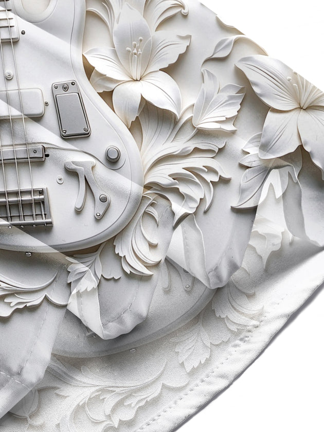 Adaychic Men's Long Sleeve Shirt - 3D Relief Bass Guitar And Floral Patterns Print with Chest Pocket