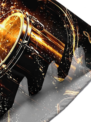 Adaychic Men's Graphic Golden Drum Set Print Short Sleeve Shirt with Chest Pocket