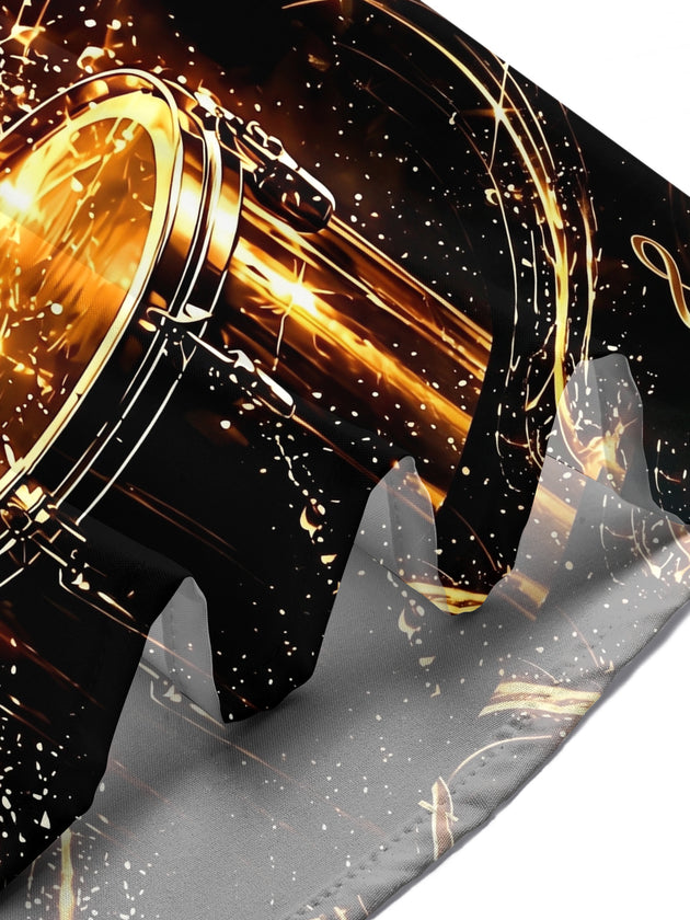 Adaychic Men's Graphic Golden Drum Set Print Short Sleeve Shirt with Chest Pocket