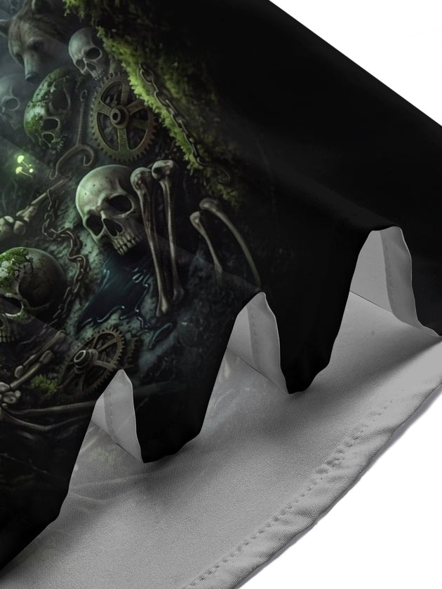 Adaychic Men's Graphic Grim Reaper Print Short Sleeve Shirt with Chest Pocket