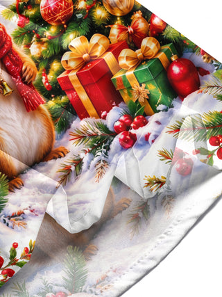 Adaychic Men's Squirrel In Santa Hat And Christmas Tree Print Long Sleeve Shirt with Chest Pocket