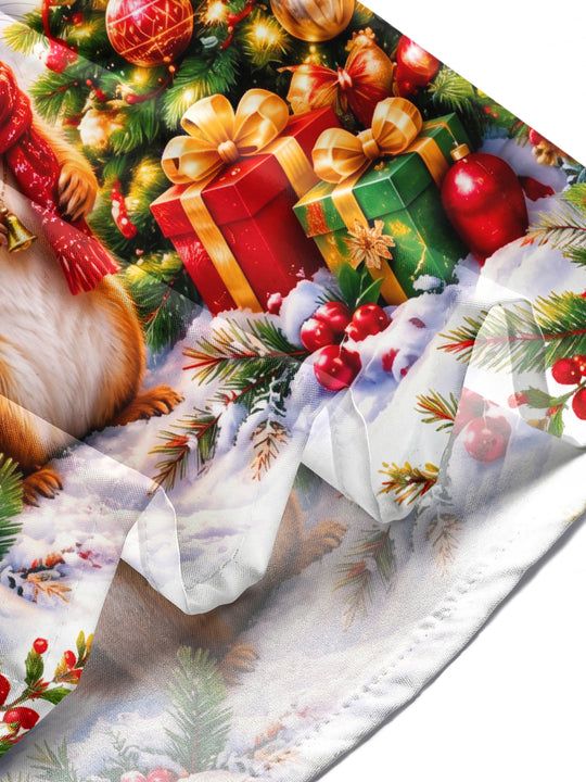 Adaychic Men's Squirrel In Santa Hat And Christmas Tree Print Long Sleeve Shirt with Chest Pocket