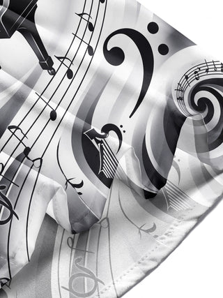 Adaychic Men's Graphic Piano Harp Music Note Pattern Long Sleeve Shirt with Chest Pocket