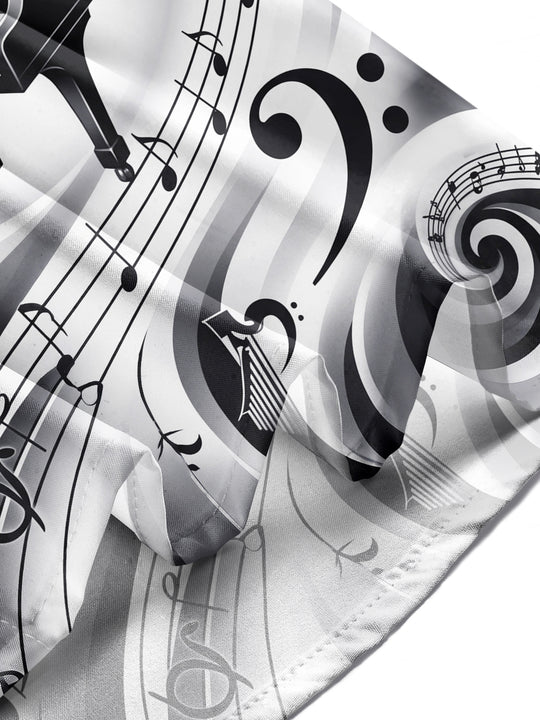 Adaychic Men's Graphic Piano Harp Music Note Pattern Long Sleeve Shirt with Chest Pocket