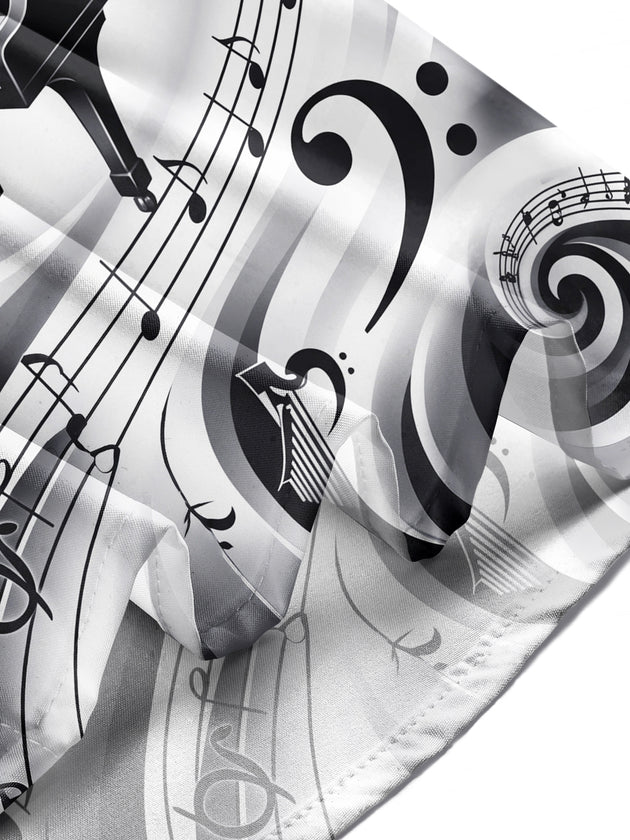 Adaychic Men's Graphic Piano Harp Music Note Pattern Long Sleeve Shirt with Chest Pocket
