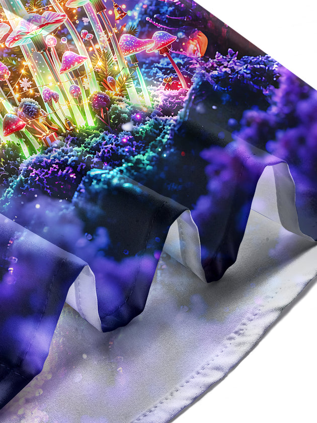 Adaychic Men's Long Sleeve Shirt - Christmas Neon Glowing Mushrooms And Winter Forest Print with Chest Pocket