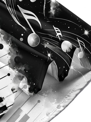 Adaychic Men's Piano Keys And Cat With Musical Notes Print Long Sleeve Shirt with Chest Pocket