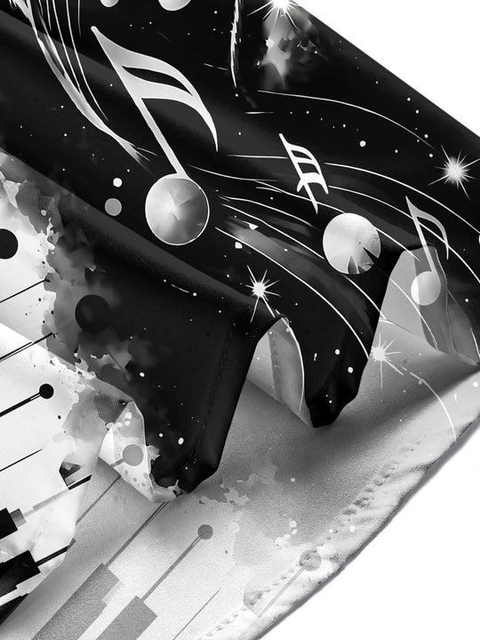 Adaychic Men's Piano Keys And Cat With Musical Notes Print Long Sleeve Shirt with Chest Pocket