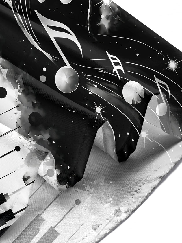Adaychic Men's Piano Keys And Cat With Musical Notes Print Long Sleeve Shirt with Chest Pocket