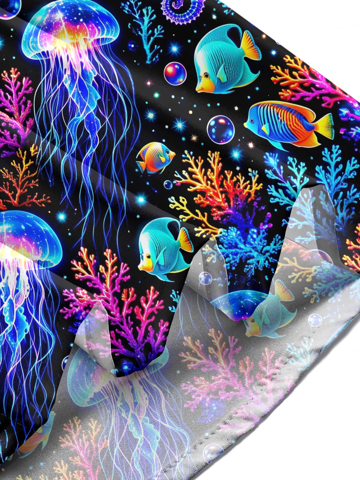 Adaychic Men's Graphic Neon Jellyfish And Seahorse Print Long Sleeve Shirt with Chest Pocket