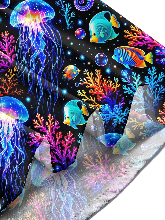 Adaychic Men's Graphic Neon Jellyfish And Seahorse Print Long Sleeve Shirt with Chest Pocket
