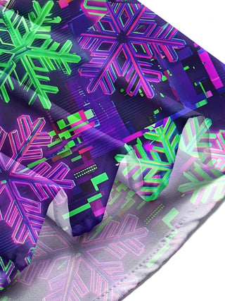 Adaychic Men's Long Sleeve Shirt - Neon Snowflakes With Glitch Art Background Print with Chest Pocket