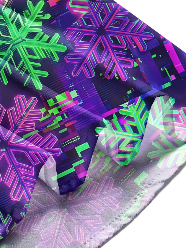 Adaychic Men's Long Sleeve Shirt - Neon Snowflakes With Glitch Art Background Print with Chest Pocket