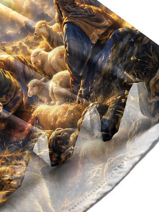 Adaychic Men's Christmas Angel And Shepherds With Sheep Print Long Sleeve Shirt with Chest Pocket