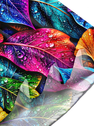 Adaychic Men's Neon Colorful Leaves With Water Droplets Print Long Sleeve Shirt with Chest Pocket