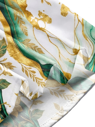 Adaychic Men's Tropical Green Floral Leaf Print Long Sleeve Button Down Shirt with Chest Pocket