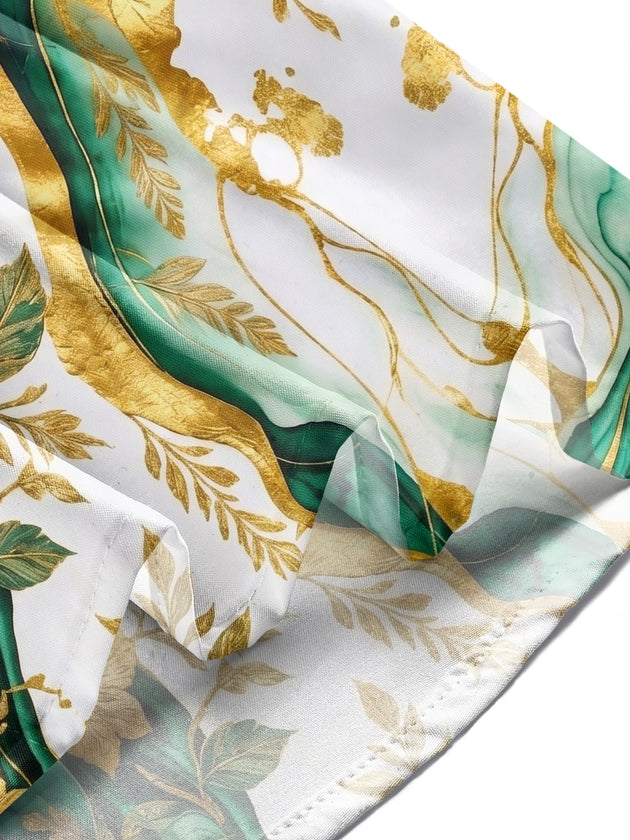 Adaychic Men's Tropical Green Floral Leaf Print Long Sleeve Button Down Shirt with Chest Pocket